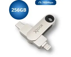 Xedor® Flex - USB Stick - 256 GB - 760Mbps - Lightning en USB C - iPhone en Android