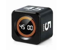 Visuele Cube Timer - Pomodoro Timer voor Focus en Time Management - Oplaadbaar via USB-C - Digitale Timer met 5/10/25/45 Minuten - Stille Modus - Kookwekker en Studietimer - Zwart