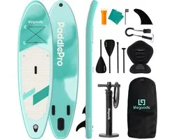 Planche SUP LifeGoods Allround Compact - avec Siège - 100 KG Capacité de charge - 300 x 76 cm - Opblaasbaar - Pack SUP complet - Vert menthe