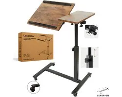 Table pour ordinateur portable Lexorion avec Roues – Table de chevet et table d'appoint réglables – Plateau inclinable – Hauteur réglable – Design ergonomique – Couleur bois