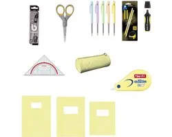 Back to School - Complete Schoolset - Schriften A4 & A5, Etui, Schrijfwaren en Geometrieset - Pastel Geel