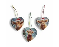 Kerstboom kersthanger - Acryl hart - Schotse Hooglander - Set van 3