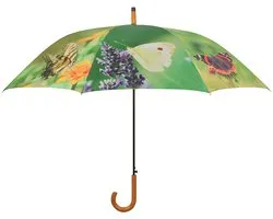 Esschert Design Paraplu vlinders - groen - vlinder print - D120 cm - houten handvat