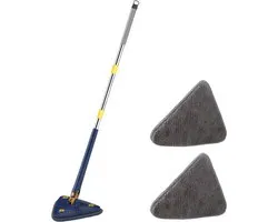 Shine Multifunctionele Dweil met Uitwringfunctie - Verstelbaar - 360° Roterende Borstelkop - Incl. 2 Microvezel Driehoek Mop - Steel 130 cm