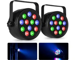 Fuzzix set van 2 PLF12 Party LED parren - 12x 2W LED’s - RGB - Met DMX - Inclusief afstandsbediening