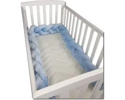 Bedbumper Bedomrander 280 cm Lang - Gevlochten Blauw - Minky Polyester - Scandinavisch Design