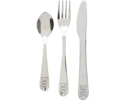 Excellent Houseware Kinder Bestekset Beer - boîte bleue - cadeau de naissance - 3 pièces - argent - inox - couverts pour enfants