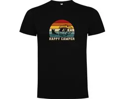 T-shirt Zwart avec imprimé coloré « Happy Camper – Vacation – Camping – Enjoyment » Imprimé en couleur Taille M