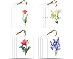 80 Pieces Floral Gift Tags with String 4 Style White Paper Hanging Labels Name Tags 2×3 Inch for Wedding Bridal Shower DIY Gift Crafts Gifts Birthday Clothes Holiday Party