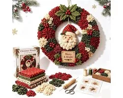 Kerstkrans - DIY Patchwork Set - Kerstkranspakketten - DIY patchworkpakketten - 3D stoffen kranspakketten - Kerstkransen - Vintage kerstdecoraties - DIY knutselpakketten - Geschikt voor volwassenen, beginners en knutselaars - Kerstman