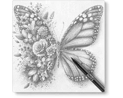 Le papillon fleur | Peinture par points | 50x50cm Le plus choisi | Toile lâche | Peinture au Diamond et Peinture par numéro alternative | Peinture en pointillé | Cadeau
