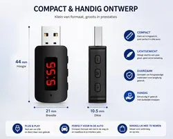 Bluetooth 5.4 Autozender USB - Ontvanger - Handsfree bellen - FM Transmitter