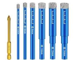 7 Pieces Tile Drill Bit Glass Drill Bit Diamond Drill Bit 5/6/8/10/12/14mm Diamond Drill Bit for Veneer and 6mm Metal - ShopVlot