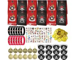 Ensemble de 80 articles de fête pirates pour enfants - Bracelets, cache-œil, pièces d'or et sacs cadeaux