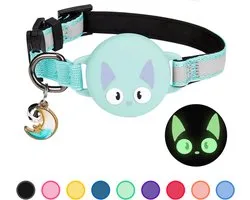 Pets n Paws Collier pour chat avec support de balise - Collier réglable pour chat - Traceur pour chat - Réfléchissant - Convient pour AirTag - Chaton / Chien - Collier pour chat - Laisse pour chat - Bleu aqua
