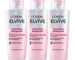 L'Oréal Paris Elseve Glycolic Gloss Shampooing - pour cheveux ternes et poreux - avec glycolic acid pour des cheveux brillants - 3x 200 ml