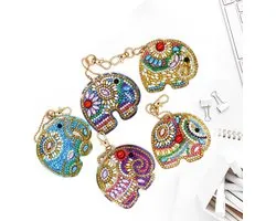 Diamond Painting Sleutelhanger Set - Compleet Pakket voor Diamond Painting Kinderen en Volwassenen - DIY Olifantjes Thema - Huntex