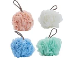 Douche Puff - Verpakking van 4 badsponzen - douche-luffa's - mesh-poef lichaam - Scrubbing Spons - Massage spons - Scrubbing spons - Soft spons - Douche spons - Bad spons - Douche - Bad - badspons in prachtige kleuren - massagespons