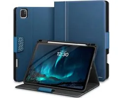 Geschikt voor Apple iPad Pro 13 inch M5/M4 2025/2024 - Met Potloodhouder - Duurzaam PU Lederen Book Case - Automatische Slaap/Waak Functie - Pencil Pro & USB-C-compatibel - Book Case Tablethoes - Blauw