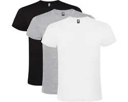 3 Pack Roly Atomic Basic T-Shirt 100% katoen, single jersey, 150 gsm Ronde hals wit / grijs / zwart Maat S