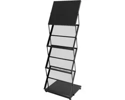 Brochure Stand - Magazine Holder - Flyer Display - Foldable Design - 3 Levels - Black