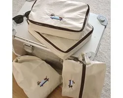 Packing cubes - Set van 4 - Bagage Koffer Organizers - Reisaccessoires - Ritstasjes met borduurwerk - Schoenentas - 4 Stuks - Toilettasset - Kindercadeaus - Stoffen Tassen voor kinderen -Teckel Cadeau - Skateboarding Dachshund - Summiton Selection