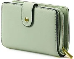 GAEKEAO Small Women Wallet with RFID Blocking, Zipper Wallet with Snap Closure, Multiple Card Compartments, Credit Card Holder, green, compact