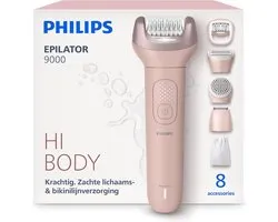 Philips Epilator Series 9000 – Draadloos Wet & Dry Elektrisch Epileerapparaat, Haarverwijdering voor Benen, Lichaam en Bikinilijn, met ProGuide, 8 Accessoires, 60 min. Gebruikstijd, Model BRE719/00