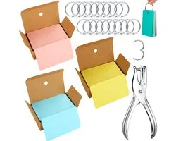 300 Stuks Blanco Mini Kraft Kaarten met 20 Klikringen & Papier Gaatjestang - Flashcards in Bewaarbox - Systeemkaarten Ringen - Karton Flitskaarten - Kraftpapier Cadeaulabels/ Bedankt Kaartjes - Lege Wenskaarten\Naamkaartjes - Kleine Verjaardagskaart