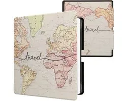 kwmobile e-reader hoesje geschikt voor Amazon Kindle Scribe (2024) hoes - E reader flip case met magnetische sluiting - Ereader cover - Travel Wereldkaart design in zwart / meerkleurig