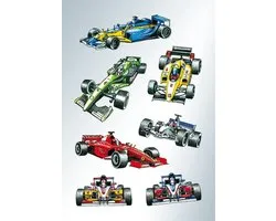 Raceauto/formule 1 stickers - stickervel met 21 stickertjes - hobby - knutselen - kinderstickers - stickervellen - knutselspullen