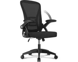 Chaise de bureau - Chaise ergonomique BIGZZIA - Fauteuil avec accoudoir rabattable à 90° - Support lombaire - Hauteur réglable Zwart