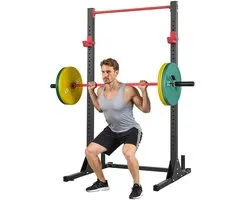 VEVOR Power Rack, 362,87 KG Draagvermogen, Multifunctioneel Squat Rack voor Thuisgym, Krachttrainingsapparaat met 28-Voudig Verstelbare J-Haken voor Barbell Squats, Pull-Ups en Gewichtheffen.