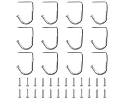 UFURMATE Under Cabinet Hook, 12 Pieces Under Cabinet Mug Holders Metal Under Shelf Coat Rack Hooks Utensil Storage Hangers for Kitchen Bathroom Cupboard (Gold Plated Silver)