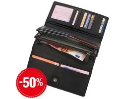 MoreThanHip - RFID overslagportemonnee van zwart ecoleer - Derby - 19 x 10,5 x 2,5 cm
