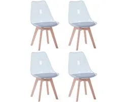 Transparante Eetkamerstoelen - Keukenstoelen - Set van 4 - Moderne - Duurzame Materialen - Ergonomisch Design - Houten Poten – Comfortabele PU Zitting - voor Woonkamer - Grijs