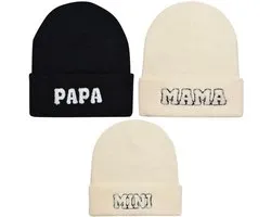 Parent-child hat, motif: mum dad, mini embroidery, knitted hat, winter, warm cuffs, matching family hat - ShopVlot