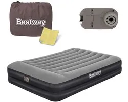 Bestway Luchtbed 2 Persoons - Luchtmatras 203 x 152 x 46 cm - met Ingebouwde Pomp en Leegloopventiel - Tritech Materiaal - Behoud zijn Vorm - Kampeer Accessoires - Zwart/Grijs