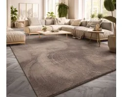 Woonkamertapijt eetkamer langpolig geometrisch design Scandi Moder 3D Uni 120 x 160 cm Rechthoek beige