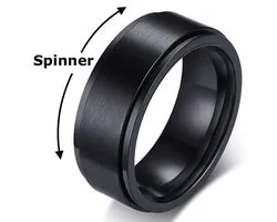 Bague avec spinner noire – Bague pour Angoisse – Fidget autour du doigt! - Acier – Bagues Hommes Femmes – Cadeau pour homme – Cadeaux Masculins