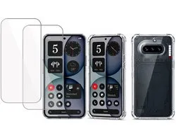 Hoesje met 2x Screenprotector - Geschikt voor Nothing Phone 4a - Extreme Shockproof - Tempered Glass - Siliconen Case - Transparant