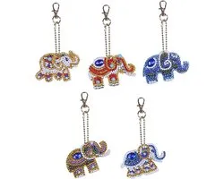 Diamond Painting Sleutelhanger - Dubbelzijdig - Olifant - Dieren - 5 x sleutelhanger - Volwassenen - Hobby - Kinderen - volledig pakket - Kinderfeestje - Zelf sleutelhanger maken - Hanger voor aan je tas