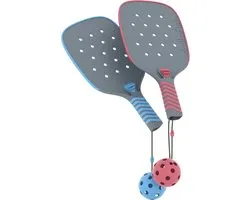 Chillafish Pickleball Set Kinderen vanaf 5 Jaar - Blauw Rood - Set met 2 Pickle Ball Rackets en 2 Ballen - Ergonomische Non Slip Grip - Clip together Rackets - Ideaal voor buiten speelplezier - Model Pickli