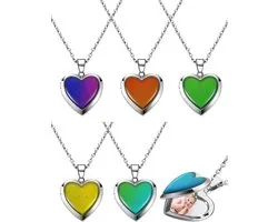 Mood Medaillon Ketting Kid medaillon Kleur Veranderende Ketting Temperatuur Sensing Stemming Ketting Roestvrij Staal Liefde Vorm Foto Hanger Verjaardag Valentines Gift Meisjes, Roestvrij staal