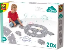 SES Creative – Tiny Talents - Vilten Wegenbouw 20 Stuks - Speelset voor Kinderen vanaf 24 Maanden - Bouw een wegennetwerk met puzzelstukken - Compatibel met speelgoedauto's