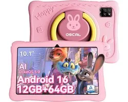 OSCAL KIDO2 - Tablette - Tablette pour enfants - 8 Go de RAM - 64 Go de ROM - 10,1 pouces - 6600 mAh - Android 16 - Application de contrôle parental - Mode de protection des yeux - Étui de protection inclus - Rose