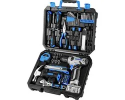 DEKO Tool case complete with drill screwdriver, battery 8 V, 126 pieces, case with bit set, purple