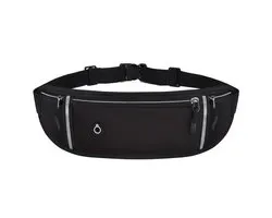 Zwarte sport heuptas unisex running belt hardloopband verstelbare hardloop heuptas hardloopriem met ritsvakken reflecterende strepen geschikt voor telefoon sleutels pasjes en kleine accessoires voor hardlopen fitness wandelen