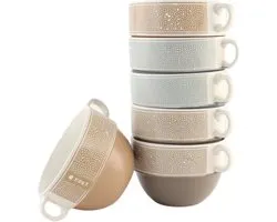OTIX Soepkommen met Oor - 500ml - Set van 6 Stuks - Stapelbaar - Soeptassen - Diverse kleuren - Keramiek - HOME