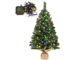 Springos Kunstkerstboom Op Stam | Met Verlichting | 90 cm | Groen | Multicolor